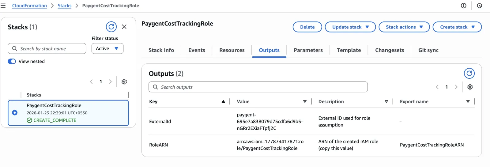 Copy Role ARN from Outputs
