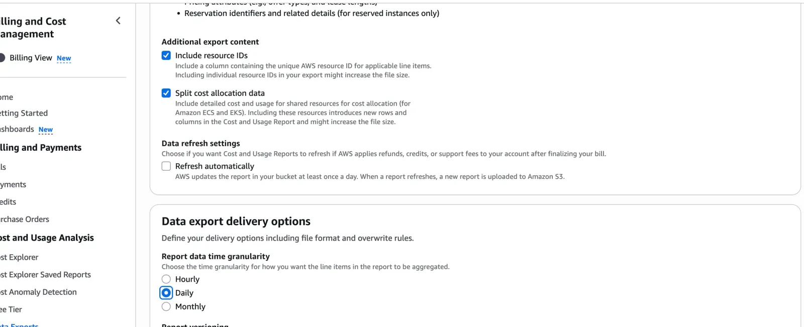Export Settings Configuration